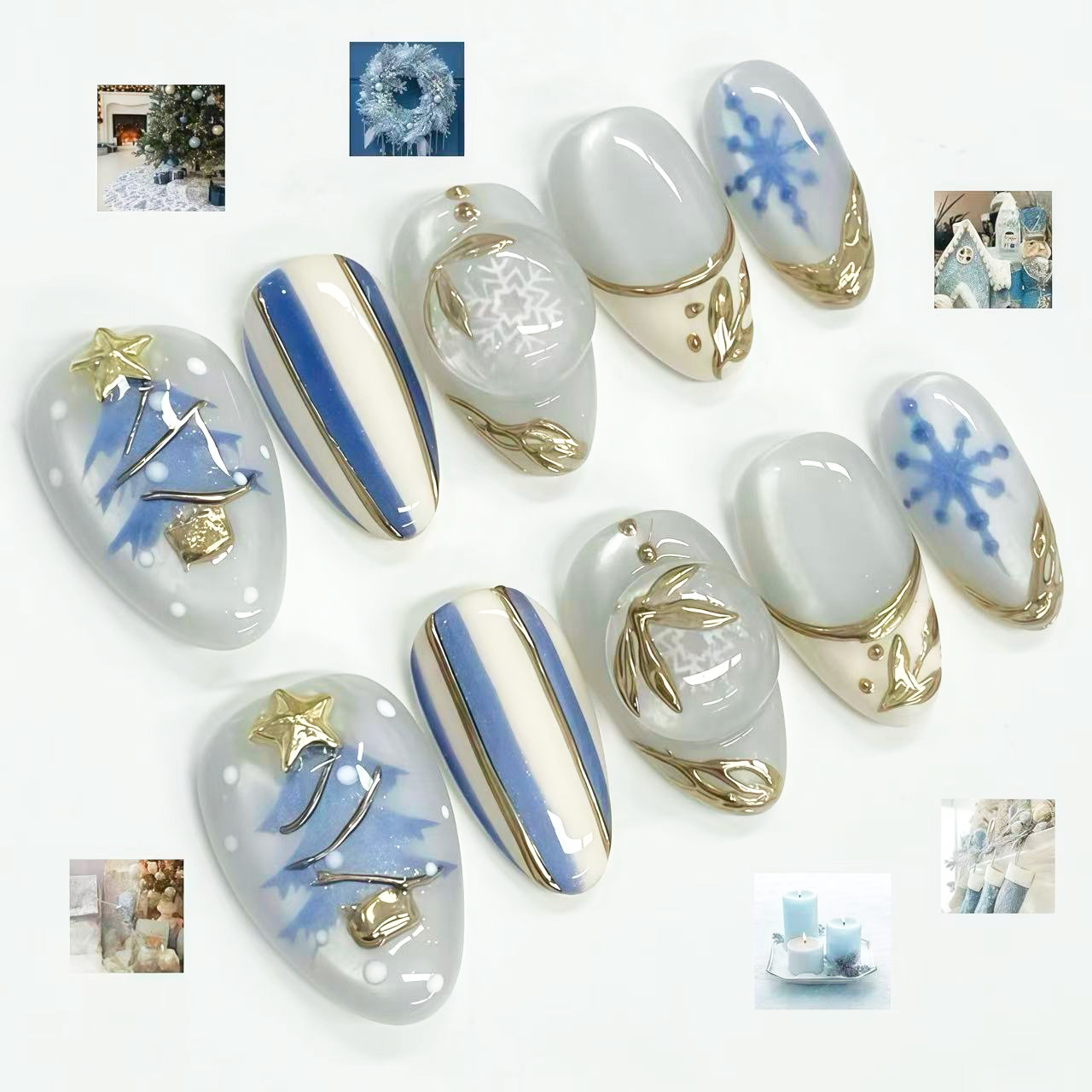 24 faux ongles de Noël bleus,  - Nail Art Press On avis et prix