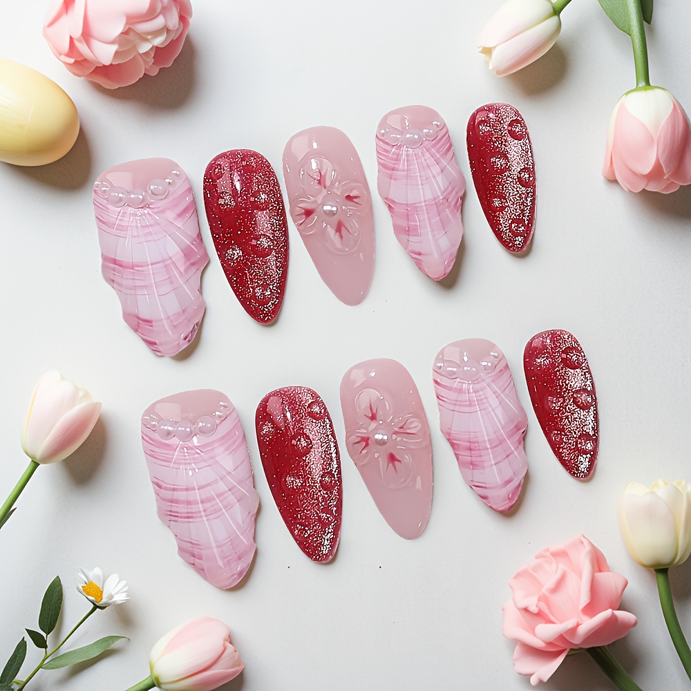 Kit de 10 faux ongles press-on - Nail Art Pink avis et prix